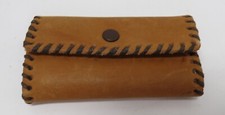 Vintage Hand Stitched Leather Key Holder - brown with snap closures
