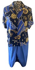 Talbots Petites Womens 2 Piece Set 10p Sleeveless Top 14 Pants Blue VTG Chain