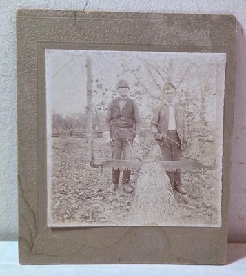 Teen boys, lumber, saw, lumberjacks, Farwell, Michigan; cabinet photo history
