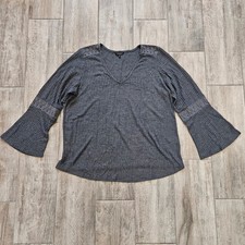 Lucky Brand Bell Sleeve Top Womens 1X Gray Boho Chic Casual Flowy Soft Artsy