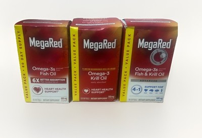 MegaRed Omega 3 Fish Oil 800mg  - 80ct Value Pack Brand New In Box!! Lot of 3 