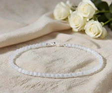 Natural Selenite Beaded Gemstone Dainty Anklet Minimalist Healing Crystal Gift