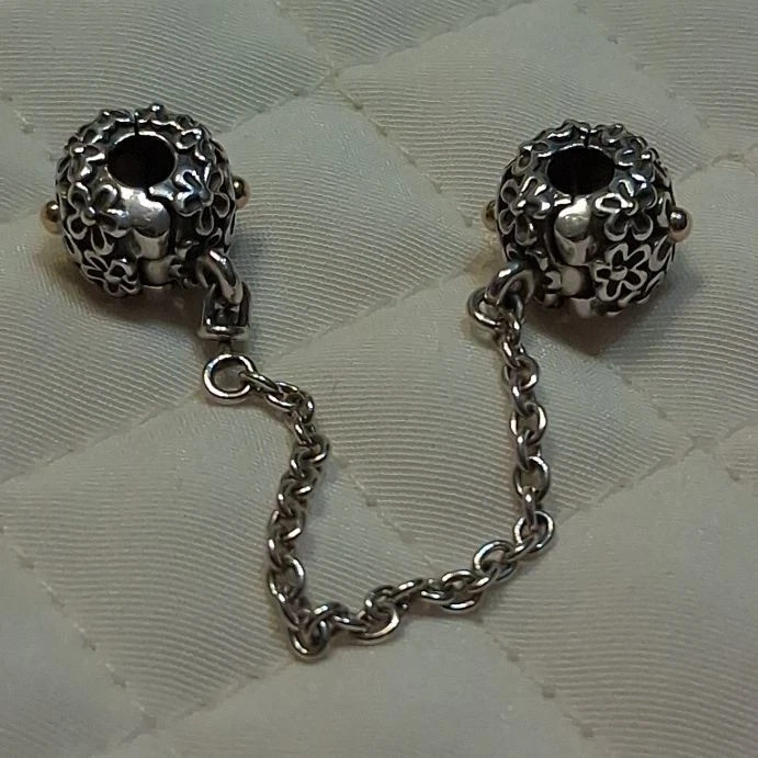 Pandora Bouquet Safety Chain Clip 790864-05 Sterling Silver, 14K Gold, Gift Bag - Image 2 of 4