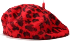 Fluffy Leopard Print Beret Hat Trendy Cheetah Pattern French Hats Winter Warm Ar