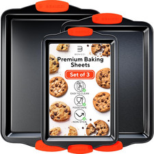 Premium Non-Stick Baking Sheets Set of 3 - Deluxe BPA Free, Easy to Clean Racks