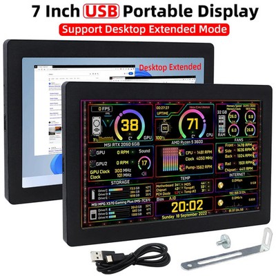 7 In Type-C Sencondary Screen 1024*600 IPS LCD AIDA64 Monitor Portable Display