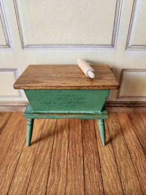 Dollhouse 1:12 Colonial Dough Box And Rolling Pin Artisan Signed