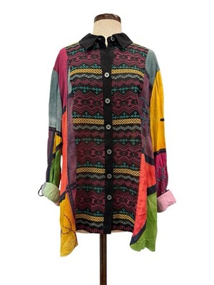 John Mark Art To Wear Colorful Colorblock Embroidered Button Down Sz 1x Pre Owne