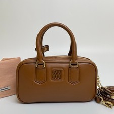 MIU MIU Mini Arcadie Leather Handbag Cognac Brown Crossbody Bag GHW