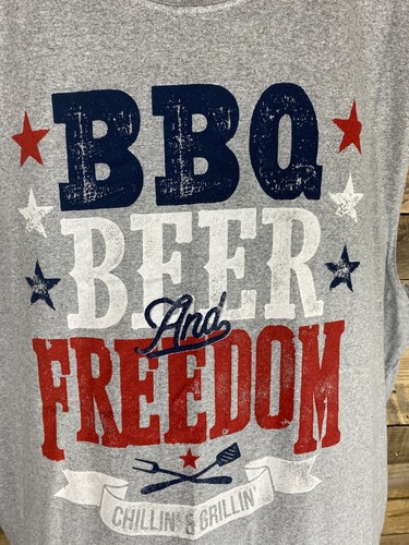 BBQ Beer And Freedom Mens Sz 3XL Gray Patriotic Sleeveless Tank Top - Picture 3 of 10