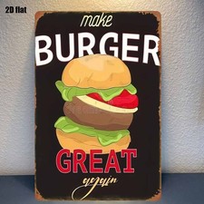 Metal Hamburger Wall Sign for Kitchen Restaurant