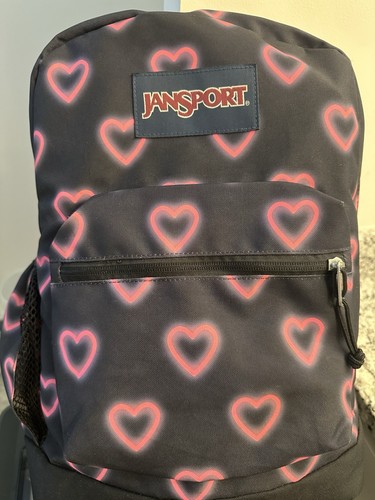 Jansport Cross Town Plus 26L Happy Hearts Black Backpack w/Padded Laptop Sleeve