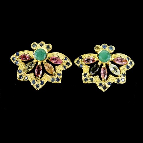 925 Sterling Silver Earrings Marquise Tourmaline Emerald Sapphire Gemstone