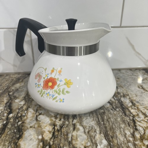 CORNING WARE WILDFLOWER PATTERN P-104 TEAPOT TEA POT 6 CUP Metal LID 🇺🇸 - Picture 12 of 24