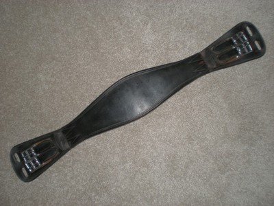28'' Black Leather Anatomical Shaped Dressage Girth w/Roller Buckles