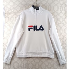 FILA White Quarter Zip Pullover Sweatshirt L Casual Sporty Athleisure