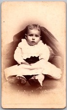 Antique CDV Circa 1870s O.H. Warren Cute Baby In Dress Lowell MA
