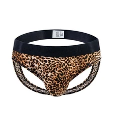 JOCKMAIL Men snake Leopard print Underwear Pouch Briefs Low Rise Thong Jockstrap