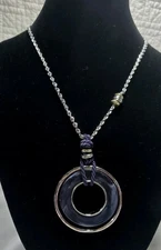 Chico’s Silver Chain Chunky Blue Necklace Pendant Large Statement Pendant 34"