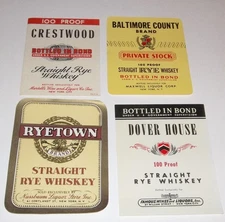 Vintage Private Label Straight Rye Whiskey Bottle Labels  NOS