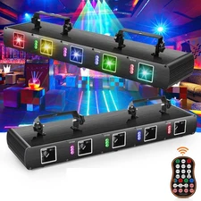 2pcs 5 Lens 5 Beam RGBYC Party DJ Laser Stage Light w/Remote Projector DMX Disco