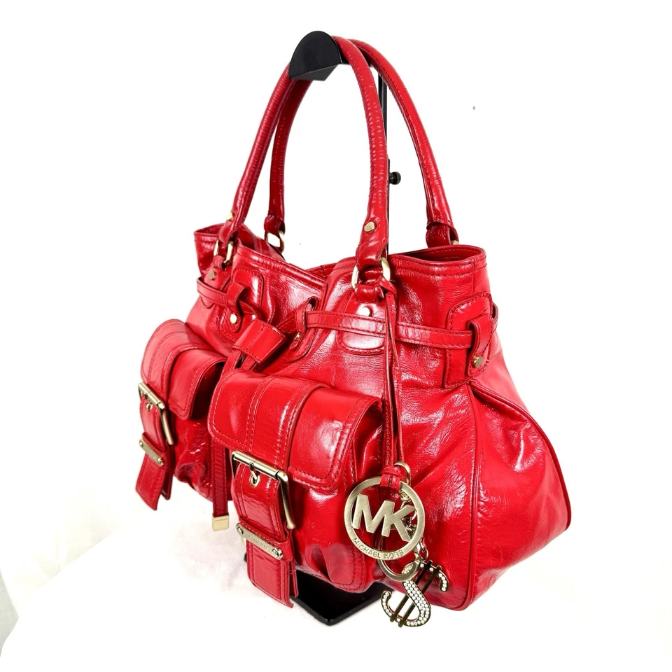 Bolsa satchel Michael Kors couro vermelho bolsa tote vintage autêntica magnética - Imagem 3 de 4