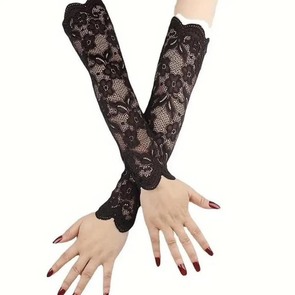 Guantes extra largos sin dedos encaje ópera elásticos talla única Foto 2 de 4