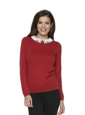Elle Embellished Peter Pan Collar Beaded Sweater Red Sz XS