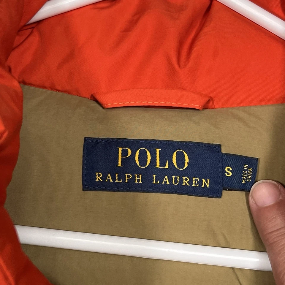 Polo Ralph Lauren Chaleco Puffer Hombres Pequeño Naranja Cremallera Completa Bolsillos con Botones Plumón de Pato Foto 4 de 4