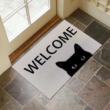 Charming Cat Indoor Door Mat for Entryway, 17x29.5 Inch, Black Cat Welcome Fl...