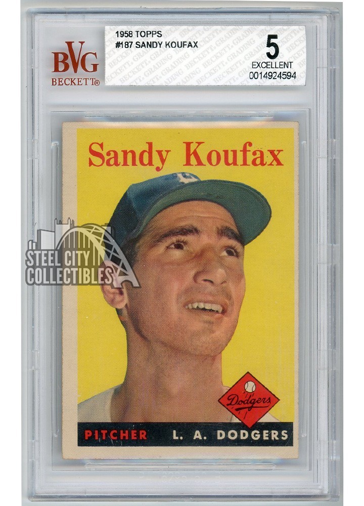 Sandy Koufax 1958 Topps Baseball Card #187 BVG 5 Excellent