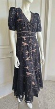 Anthropologie Black Lace Fit And Flare Midi Dress Sz 6