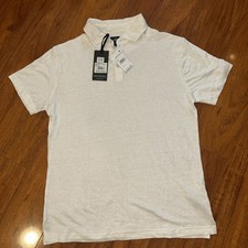 Rodd Gunn Polo Shirt Mens M Snow White Sports Fit Linen Blend