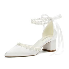 YWXYMGE Wedding Shoes for Bride Low Block Heel Bridal Pearl Heels...