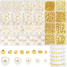 1290 Pieces Pearl Beads and Gold Spacer Beads for Bracelets Making, Assorted ...
