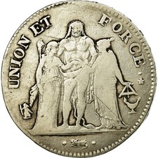 Coin, France, Union et Force, 5 Francs, AN 8, Bordeaux, S, Silver