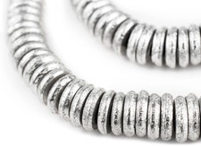 Silver Donut Beads 10mm Disk White Metal Large Hole 10 Inch Strand