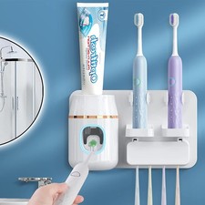 Toothpaste Dispenser For , Automatic, Wall Mounted, 4 Slots, White