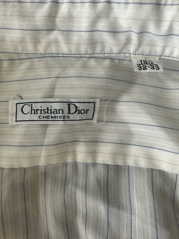 ВИНТАЖНАЯ мужская рубашка Christian Dior Chemises 15 1/2 32-33 в полоску унисекс опрятная - Изображение 4 из 4