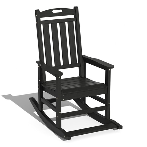 Outdoor Rocking Chair, HDPE Patio Rocking Chair with Footboard for Adults, Al...