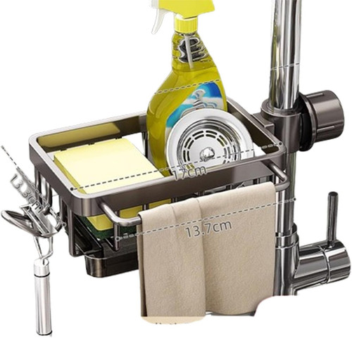 Kitchen Sink Faucet Organizer, left side with rod, Gray