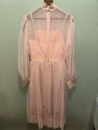 VTG 70s Pink Full Lace Gunne Sax Edwardian Style Look Romantic Wedding - Picture 6 of 9