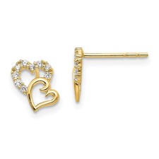 Kids 14k Yellow Gold  CZ 7mm Double Heart Post Earrings