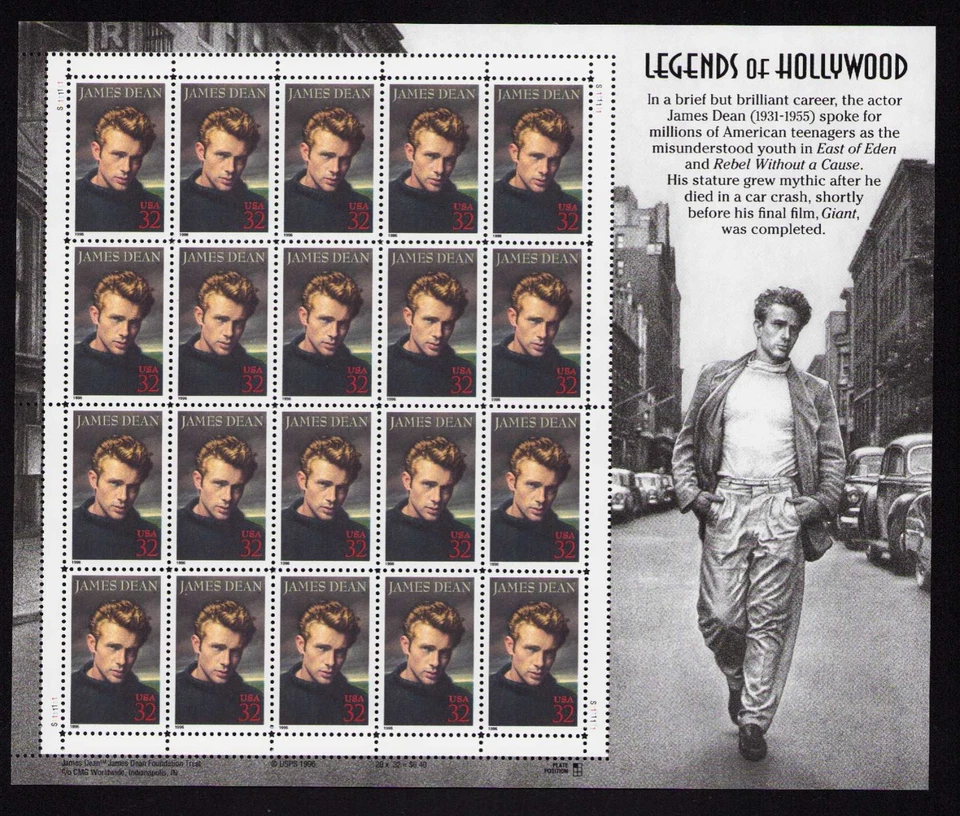 USA:  Legends of Hollywood. James Dean. Schmuckbogen postfrisch** - Bild 1 von 2