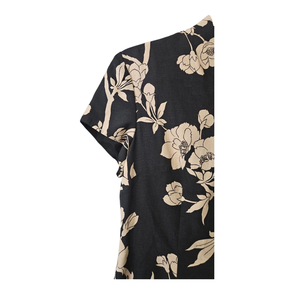 Vestido Talbots TAMANHO PEQUENO 4 100% seda preto bronzeado floral gola V mangas curtas - Imagem 4 de 4