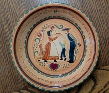Pennsbury Pottery 9" Pie Plate Amish Harvest Folk Art Hand Painted Have A Slice