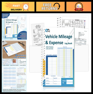 3 Pcs Mileage & Expense Log Book Set - 600+ Entries, 6 Pockets, 60 Pages Each, O