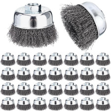 30 Pack 3 Inch Coarse Crimped Wire Cup Brush for Angle Grinder, 5/8"-11 Threaded