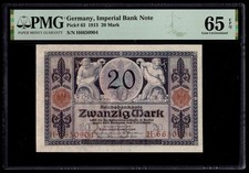 Germany, Imperial Bank Note 1915 - 20 Mark P#63 - PMG Gem UNC 65 EPQ
