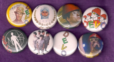DEVO Set of 8 1'' Pins Buttons Badges 80s Punk New Wave Band Retro Fashion